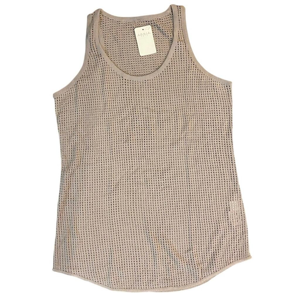 PLANET by Lauren G Pima Cotton Blend Mesh Beige Tank NWT